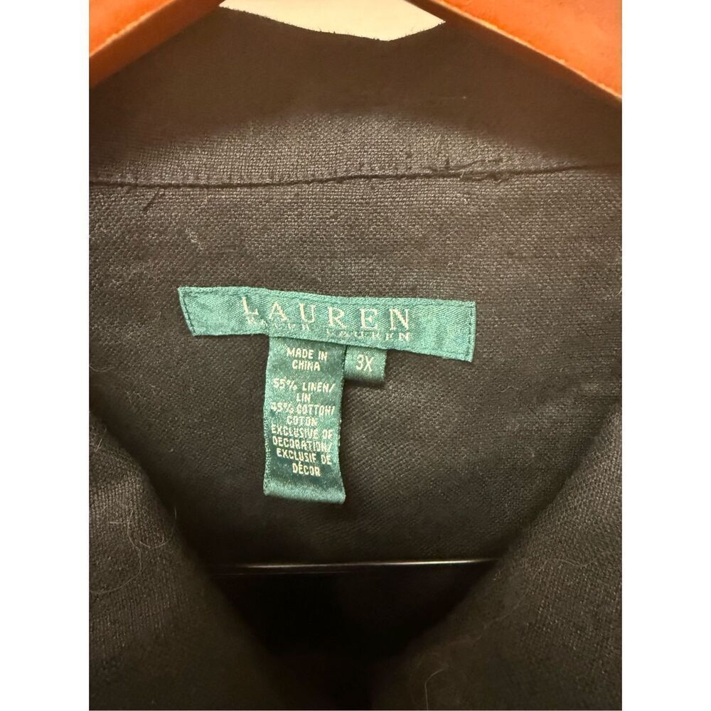 Lauren Ralph Lauren Black Linen Blend Denim Style Eyelet Cut Out Jacket sz 3X  E - Picture 4 of 7
